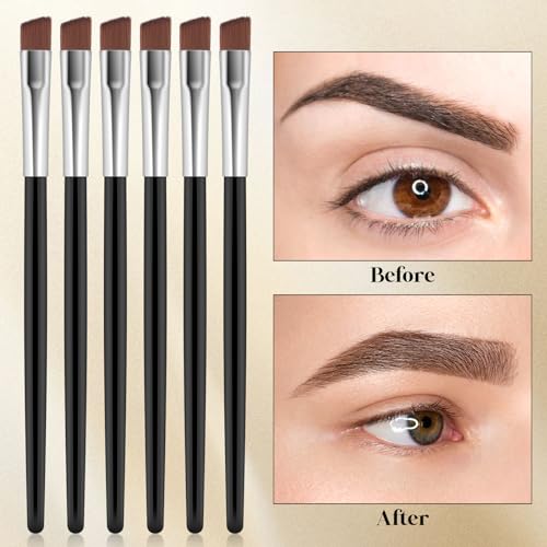 6 PCS Angled Eyeliner Eyebrow Brush Set Flat Tapered Eye Shadow Tint Brush Fine Detail Makeup Brush Tool Portable Concealer Brush Professional Soft Cosmetic Blending Brush for Women Beauty Accessories