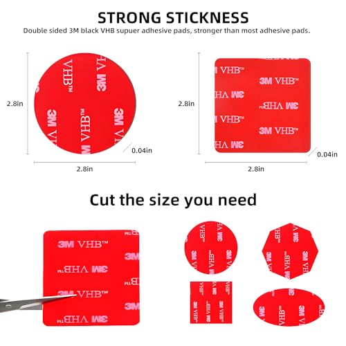 3M Double Sided Adhesive Pads.3M VHB Sticky Dash Cam Mounting Tape.Car Mount Sticky Pad Replacement.Heavy Duty Tape Sticker for Cars Dashboard &Daily Use.Waterproof,Heat-resistant.Squares&Round,6Packs