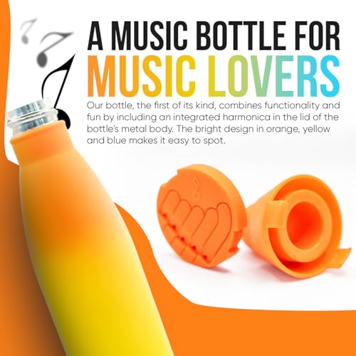 MUSICFLOW 17 oz 500ml Harmonica Whistle Stainless Steel Water Bottle Cute Insulated Stainless Steel Water Bottles With Mini Harmonica Mouth Organ - Fancy Gift Ideas For Music Lovers