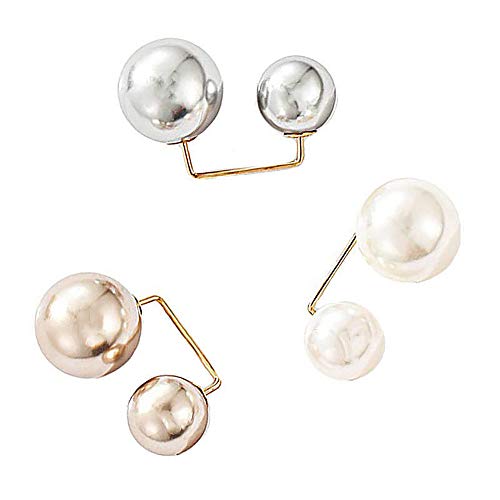 brooches for women,la luen brooch pin 6 Pieces 4 Pieces Sweater Shawl Clips Faux Pearl Brooch Pins Retro Double Cardigan Dresses Collar for Women Girls, Metal, artificial pearls
