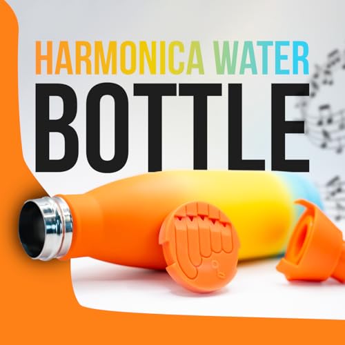 MUSICFLOW 17 oz 500ml Harmonica Whistle Stainless Steel Water Bottle Cute Insulated Stainless Steel Water Bottles With Mini Harmonica Mouth Organ - Fancy Gift Ideas For Music Lovers