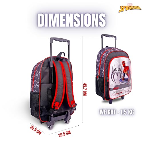 TRUCARE Marvel Spider Man 18 Inch Kids 3-in-1 Trolley School Bag Set - Ergonomic Backpack, Insulated Lunch Bag & Pencil Case,Lightweight, Durable, Students 6+ - Perfect for Travel & School,For Boys