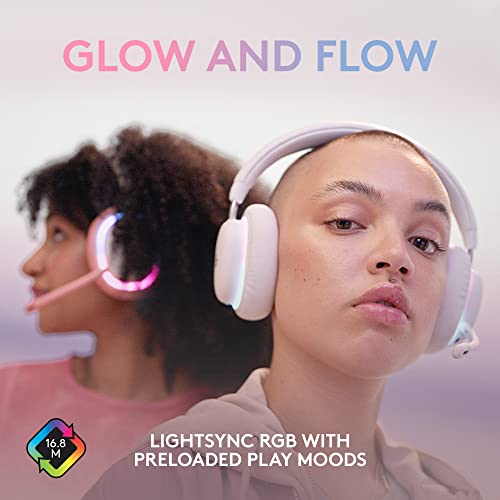 Logitech G G735 Wireless Gaming Headset, Customisable LIGHTSYNC RGB Lighting, LIGHTSPEED, Bluetooth, 3.5 MM Aux Compatible with PC, Mobile Devices, Detachable Microphone - White Mist