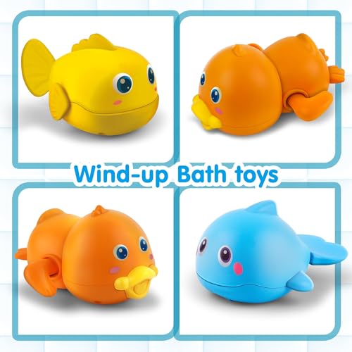 TERRIFI Baby Bath Toys, Magnetic Fishing Games for Kids 1-3 Years Old, Wind Up Swimming Fish, Duck and Whale Floating Water Toys for Infants and Toddlers, Bath Time Shower Gifts