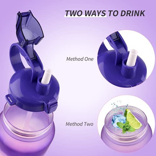 Water bottle 2l/ large sports bottle with time marker, bpa free & leakproof, reusable portable fitness sport water bottles for gym &outdoor sports &office (purple)