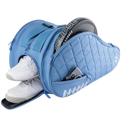 Raquex Elite Quilted Padel Racket Bag (Up to 4 Racquets) ??Blue or Black - Faux Leather Padel Bag for Men and Women Padded Padel Racket Protector Bag - Luxury Padel Gift