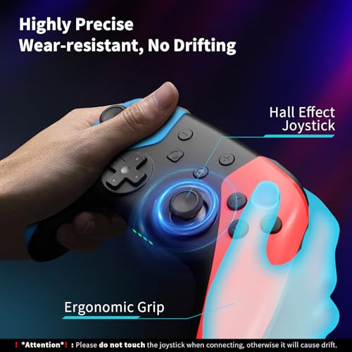AceGamer Wireless Controller for Switch/Lite/OLED, for Switch Pro with Wake Up, Pro Controller with 6-Axis Gyroscope, Double Shock, Turbo and Screenshot (Red&Blue)