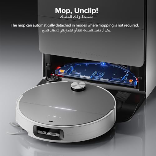 Roborock Saros 10 Robot Vacuum and Mop, 22,000Pa Suction, 3.14-inch Ultra Thin, Auto Detachable Mop, AI Obstacle Avoidance, Hot Water Mop & Dock Self Cleaning, Pet Friendly