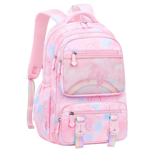 KASTWAVE Girls Backpack, Kids Backpack for Girls with Anti-theft Back Pocket, Lightweight School Backpack, Watrer Resistant, Bookbag for Elementary Primary School, Pink/L