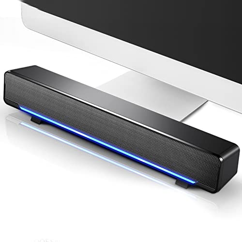 Cryfokt USB Wired Stereo Soundbar, Computer Speaker with 3.5Mm Input, Bass Surround Sound Box, 3D Stereo Sound Adjustable Volume PCfor Desktop, Laptop, Smartphone, Tablet PC (Black)