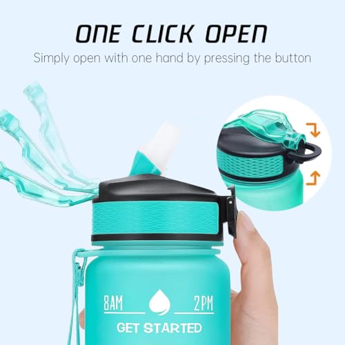 ECVV® 1L Motivational Water Bottle with Time Marker & Encourage Phrase - BPA Free, Leakproof Wide Mouth, Fast Flow Technology, Perfect for Daily Hydration(Green,Purple)