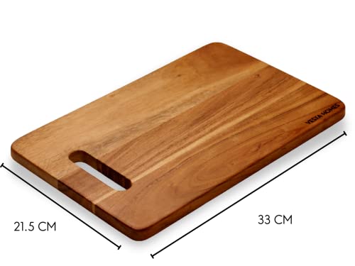 Vesta Homes Wooden Cutting/Chopping/Serving Board, Platter for Vegetables, Cheese and Charcuterie | Acacia Wood | 33 x 21.5 x 1.5 cm | Handcrafted in India