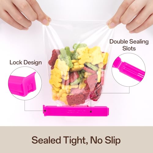 WISYOK Food Clips 40pcs, Bag Clips for Food Storage Plastic, Freezer Bag Clip, 4 Sizes and 4 Colors, Resuable Kitchen Sealing Clip Stay Fresh Longer for Snack, Sandwich, Bread