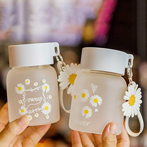 ELECDON Glass Water Bottle, 350ml/12oz Cute Clear Water Bottle for Women&Girls Water Bottle for Teen Girl Portable Water Bottle Mini Glass Water Bottle (Four Flowers)