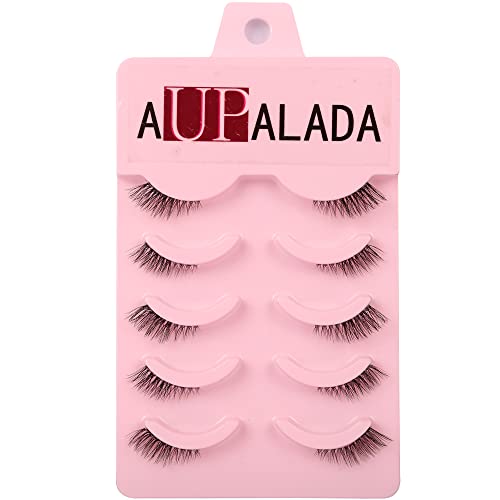 aupalada False Eyelashes Natural Half Lashes Short Wispy Clear Band 1/2 Lashes Pack Cat Eye 3D Faux Mink 3/4 Eye Lashes Multipack , Lash Clusters, Half Lash