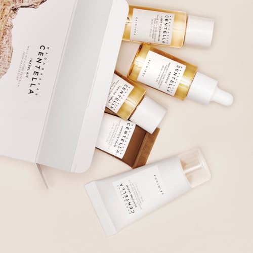 SKIN1004 Madagascar Centella Travel Kit, Toner, Ampoule, Soothing Cream, Cleansing Oil, Ampoule Foam, Basic Skincare Box, Compact Size, Soothing Calming