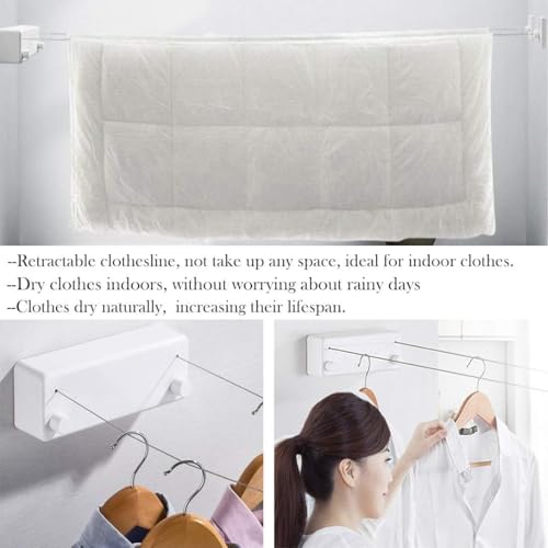 SIMPDIY Retractable Clothesline Stainless Steel Clothes Dryer with Adjustable Steel Rope String,Used for Heavy-Duty Wall Hanging Clothesline Indoor and Outdoor in Hotels,Home (White Double Rope)