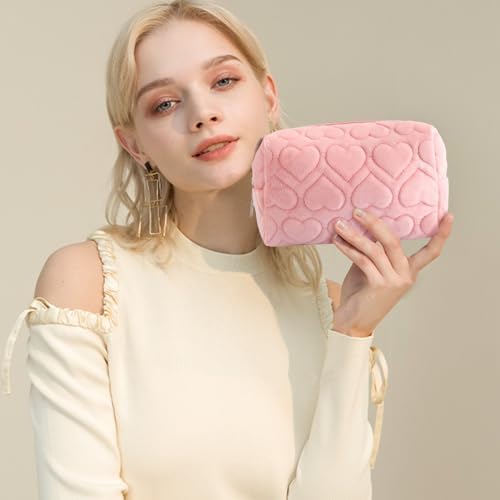 LYDZTION Plush Makeup Bag Cosmetic Bag for Women,Zipper Large Solid Color Travel Toiletry Bag Travel Make Up Toiletry Bag Washing Pouch, white