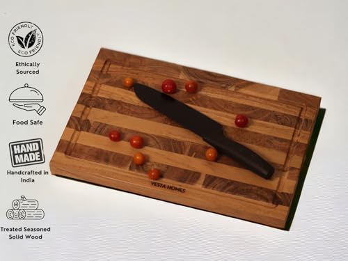 Vesta Homes Wooden Cutting/Chopping/Serving Board, Platter for Vegetables, Cheese and Charcuterie | Acacia Wood | 33 x 21.5 x 1.5 cm | Handcrafted in India