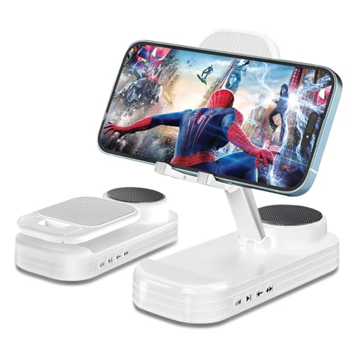 NALACAL Phone Stand with Speaker, HD Surround Sound Bluetooth Speaker, Adjustable Phone Holder, Desktop Tech Gadgets for Women Men Birthday Valentine Present Idea Outdoor Wireless Speaker, White