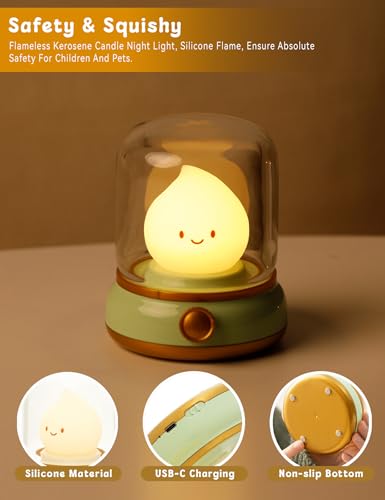 WANIDEA Cute Chibi Flame Lamp, Anime Cozy Lights, Retro Rechargeable Night Light, Decor, Cute Desk Accessories, Gifts