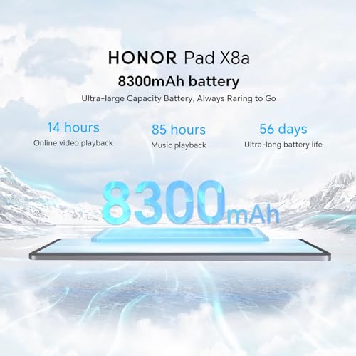HONOR Pad X8a Tablet 128GB Memory (Expandable to 1Tb) 8300 mAh, 11 Inch 90Hz Display with Protection, Qualcomm SD 680, Wi-Fi/GPS/Android 14, Grey