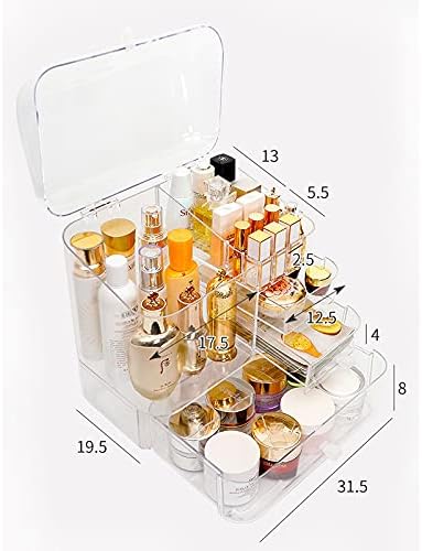 LIMOS Modern Makeup Storage Organizer Box Cosmetics storage display rack with drawer,Waterproof, dustproof, display cabinet Suitable for bathroom countertop, bedroom dresser (Design D White)