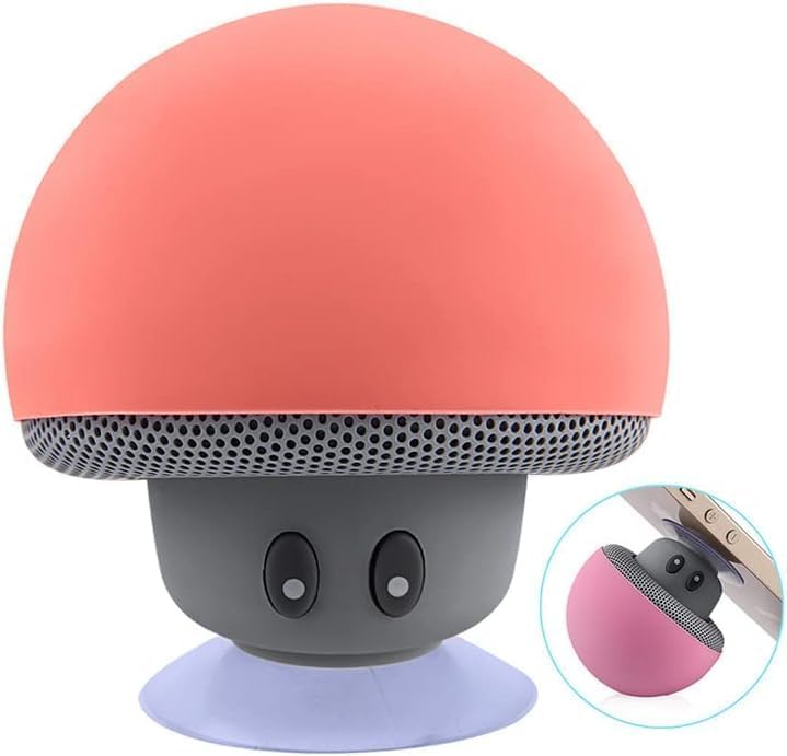 DuMesho Mini Bluetooth Speaker, Wireless Portable Cartoon Mushroom Head, Bluetooth Stereo with Desktop Mobile Phone Stand, Red