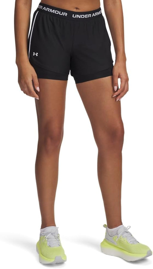 Womens Women's UA Tech Play Up 2-in-1 Shorts Bottoms (pack of 1) - Black / Black / White