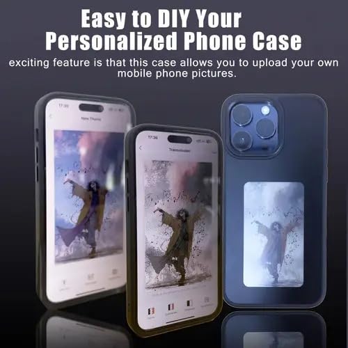 Smart Ink NFC Mobile Cover for iPhone 15 Pro Max - DIY Photo Display, E-Ink Screen, NFC Transmission, Anti-Slip, Anti-Shock, Digital Case (Black)