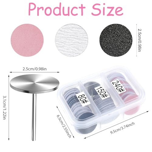 61 Pcs Sanding Paper Discs with Metal Nail Drill Bit, 25mm Pedicure Disc Replacement Sanding Discs Bits Foot File for Manicure Pedicure Electric Remover Dead Skin Callus (#80#150#240 Grit)