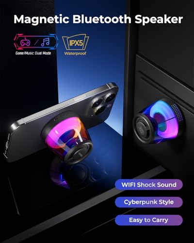 Magnetic Bluetooth Speaker, Portable Bluetooth Speaker with RGB light, Waterproof Wireless Speaker , Phone Stand for iPhone 16/15/14/13/12 Series, Small Speaker for Shower, Outdoor, Birthday Gift