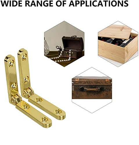 ELECDON Jewelry Box Hinges, 90 Degree Wooden Box Accessories Zinc Alloy Chest Case Hinge with Screws, 20 Pcs Side Rail Hinges Mini Wooden Box Chest Case Hinges Cabinet Hardware (30 x 30mm, Gold)