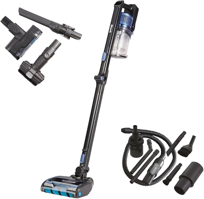 Shark Cordless Stick Vacuum Cleaner, Anti Hair Wrap, 60 Minute Run Time Battery, Flexible DuoClean Vacuum Cleaner with Motorised Pet Tool, Multi-Surface & 20cm Crevice Tools, Black & Blue, IZ300MET