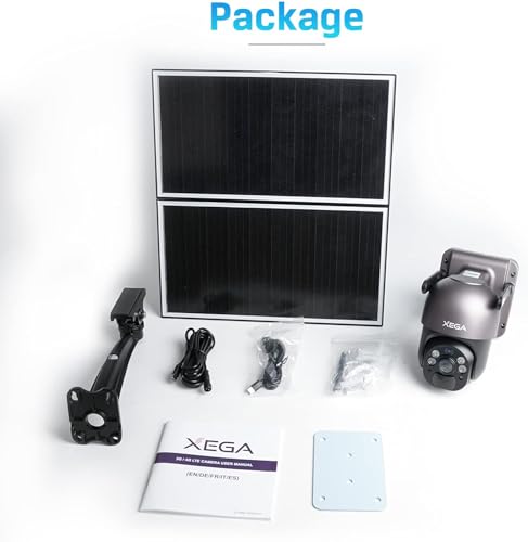 Xega 4G LTE Security Camera【20W Solar Panel 20,000mAh Battery】 with SIM Card - [24/7 Record] Solar Powered Security Camera Outdoor Wireless, 2K HD Color Night Vision CCTV, PIR Motion Detection, IP66