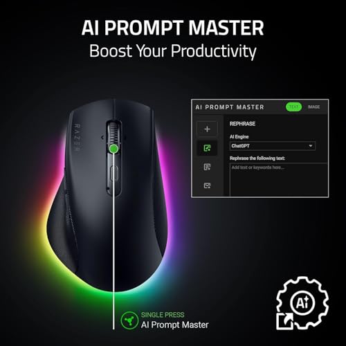 Razer Pro Click V2 Right-Handed Ergonomic Wireless RGB Mouse: HyperSpeed Wireless (2.4 GHz), Bluetooth â€“ up to 3 hosts, USB-C wired, Up to 3.5 months Battery Life, 9 Programmable Buttons - Black