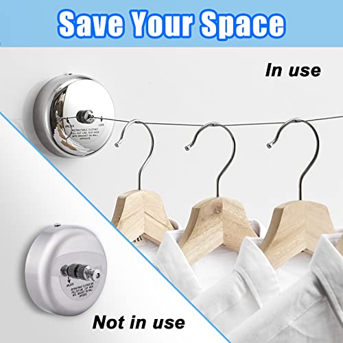 Little World Retractable Clothesline - 304 Stainless Steel Retractable Clothesline Indoor with Adjustable Nylon Rope, Wall Mounted Retractable Laundry Line, Laundry Accessories