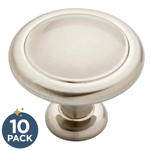Franklin Brass Round Ringed Kitchen Cabinet Knobs Or Drawer Knobs 1-1/4" (32mm), 10-Pack Satin Nickel Cabinet Hardware P35597K-Sn-B