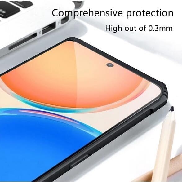 Muzz Honor X7C Case Shockproof Cover 360 Degree Protection Design Best Camera Protection Transparent Hybrid Back Black Bumper Cover Case for Honor X7C 2024