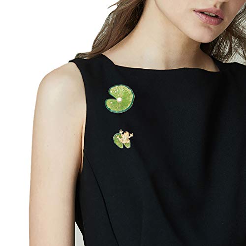 Green Enamel Lotus Leaf Frog Cartoon Lucky Animal Brooch Breastpin Hat Pins Boutonniere Collar Lapel Pins Clothing Costume Accessories Jewelry for Women Men