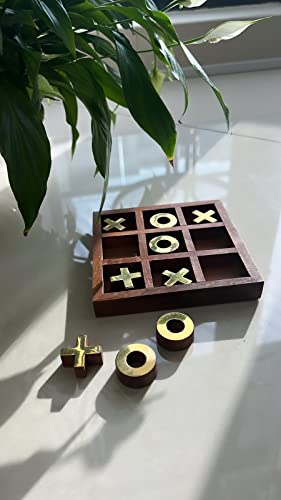 Quesera Wooden Tic Tac Toe Game – Handmade Wooden Board Game Set with X and O Pieces – Fun Coffee Table Decor & Gift for Kids, Adults, Families – Rustic Home Accent
