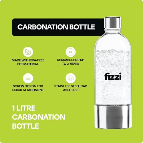 Nutricook Fizzi Soda Maker, Fully Automated 3 Fizz Levels, Smart Lock System, 1L Carbonated Bottle, Sparkling Soda Maker,60L CO2 cylinder Not Included,NC-FSM100,Black,2 Year Warranty