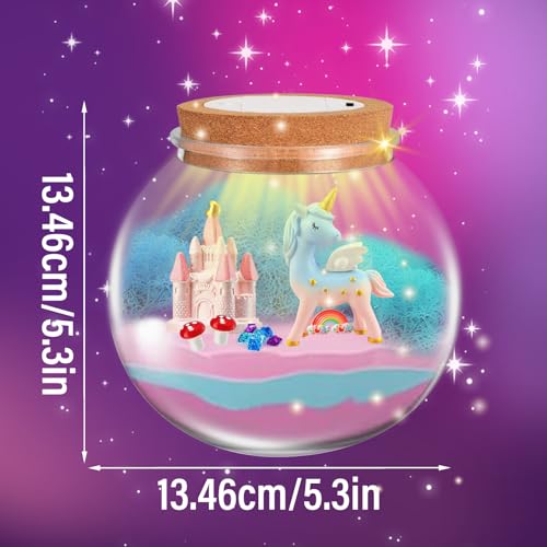 VUCATIN Unicorns Terrarium Gifts for Kids Girls, DIY Light-Up Terrarium Craft Kit, Ages 4-12, Not Foldable