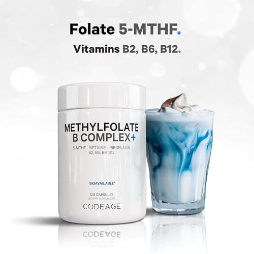 Codeage Methyl-Elite Methylation Supplements - 5 MTHF, Methylcobalamin 1000mcg Methylated Vitamin B12, Riboflavin, Betaine, Vitamins B6, Methylfolate, Methylation Cycle MTHFR - 2 Months - 120 Capsules