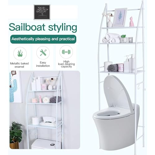 Sulfar Bathroom Storage Shelf 3 Tier, Toilet Storage Rack Easy To Assemble Toilet Bathroom Shelf No Drilling Toilet Organizer White