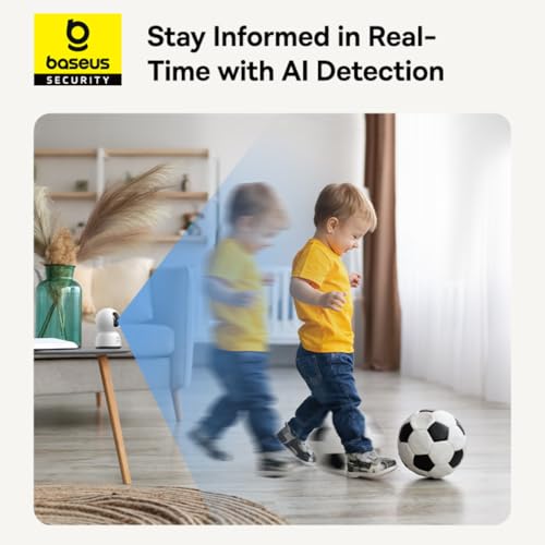 Baseus P1 Lite Pan Tilt Security 2K Indoor Camera, 3MP HD Clarity, 2-Way Audio, Night Vision, Up to 256 GB SD Card Local Storage, Motion Tracking for Baby/Pet Monitor, Works with Alexa & Google HomeMP