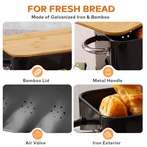 Bread Box with Wooden Lid � Stylish & Durable Bread Storage Container for Fresh Bread, Pastries, and Baked Goods � Keeps Breads Fresher for Longer by LuxeDesigns