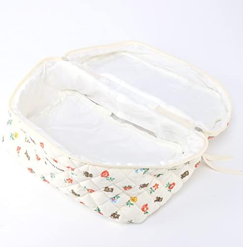 Juoxeepy Cotton Makeup Bag Large Travel Cosmetic Bag Quilted Cosmetic Pouch Coquette Aesthetic Floral Toiletry Bag, A-White, 10x5.9x5.3in