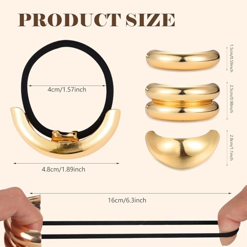 papasgix 3 Metal Hair Ties, Ponytail Cuffs - Gold & Silver Hair Accessories for Women (Gold Set 01)