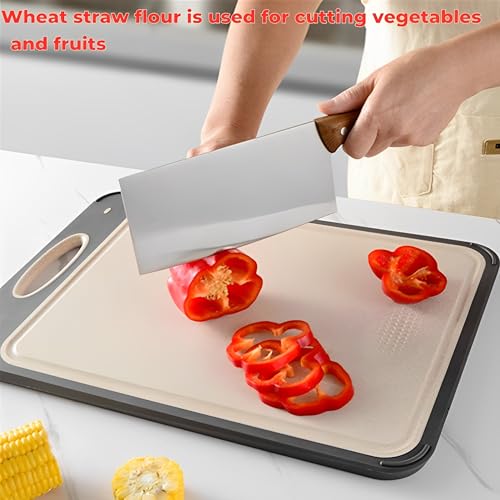 Beauenty Cutting Board,Double Sided Cutting Board 304 Stainless Steel Cutting Board and Wheat Straw Chopping Board for Kitchen,16�11 in Large Chopping Board for Fruit,Vegetables,Meat,Easy to Clean